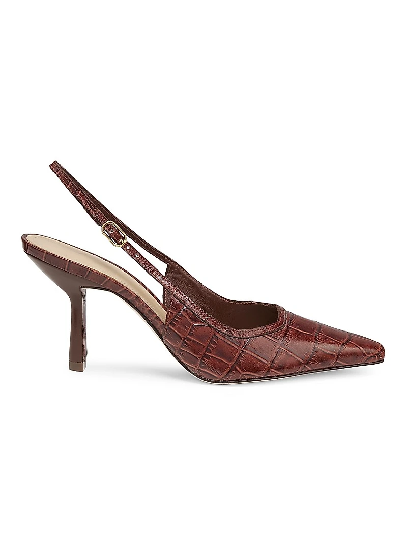 75MM Croc-Embossed Leather Slingback Pumps