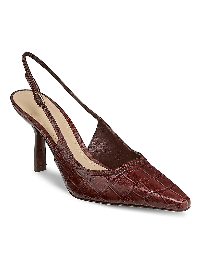 75MM Croc-Embossed Leather Slingback Pumps