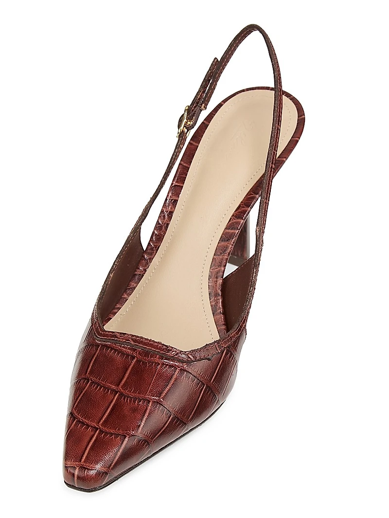 75MM Croc-Embossed Leather Slingback Pumps
