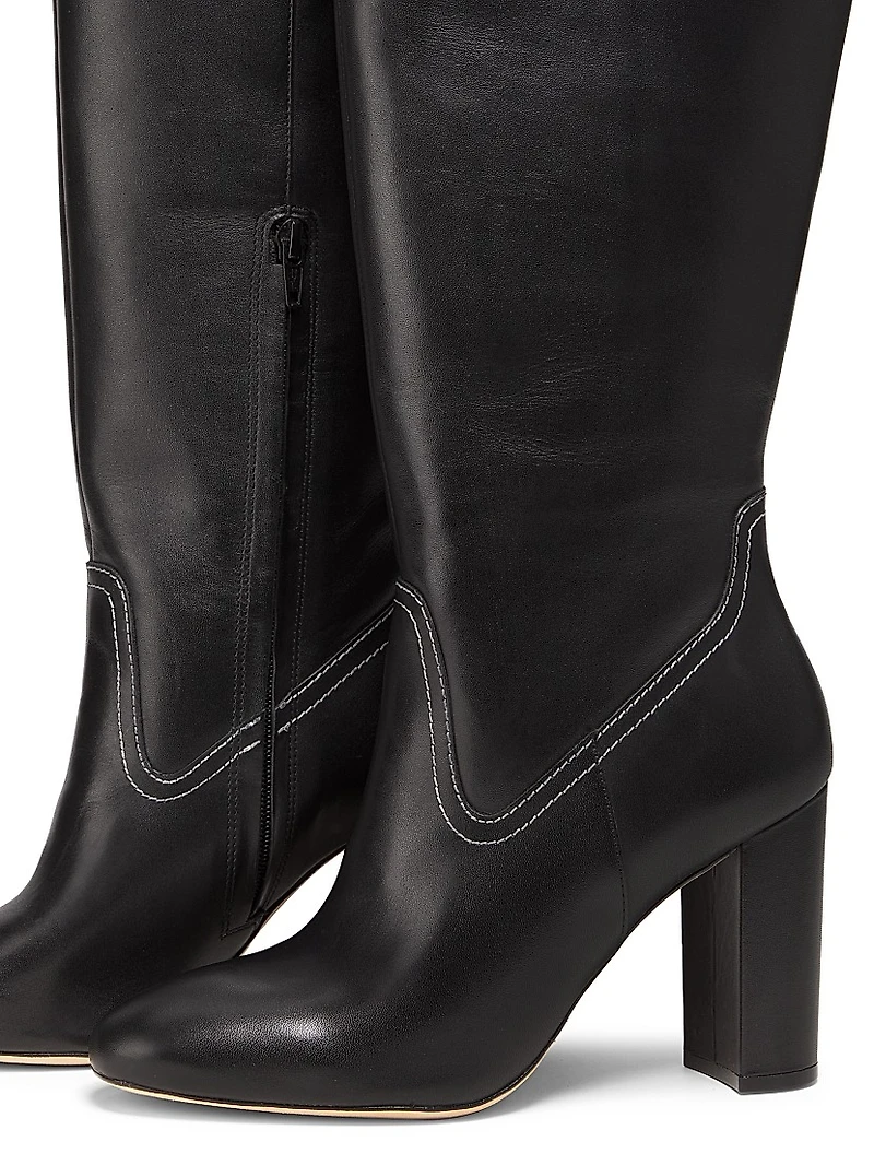90MM Contrast-Stitch Leather Boots