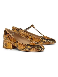Lucy 40MM Embossed Leather T-Strap Pumps