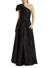 Anemone Jacquard One-Shoulder Gown