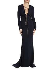 Cady Crystal Lace-Up Plunge Gown