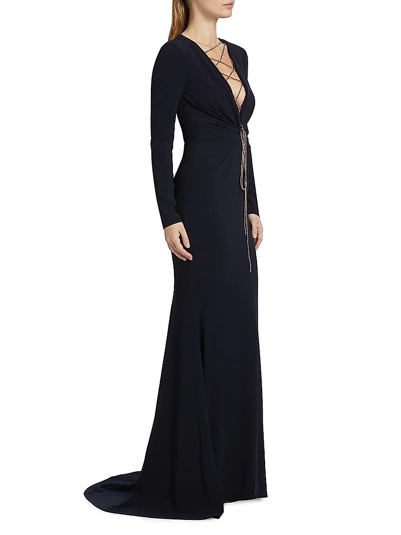 Cady Crystal Lace-Up Plunge Gown