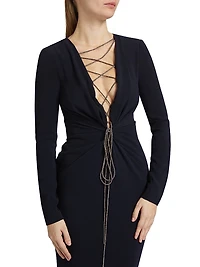 Cady Crystal Lace-Up Plunge Gown