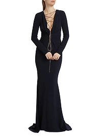 Cady Crystal Lace-Up Plunge Gown