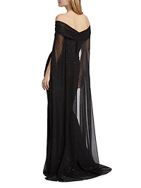 Confetti Tulle Off-The-Shoulder Cape Gown