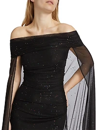 Confetti Tulle Off-The-Shoulder Cape Gown