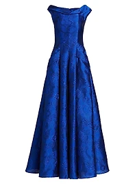 Floral Jacquard Cowl Neck Gown