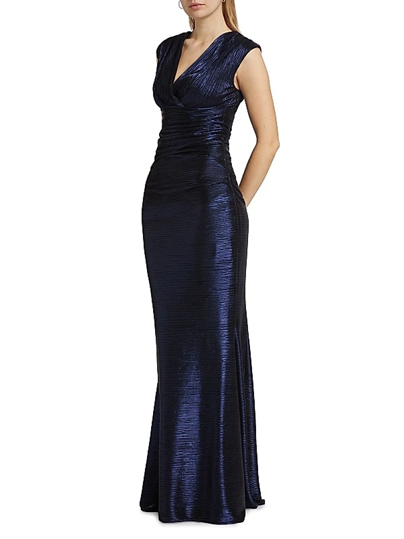 Metallic Satin Surplice Gown