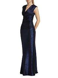 Metallic Satin Surplice Gown