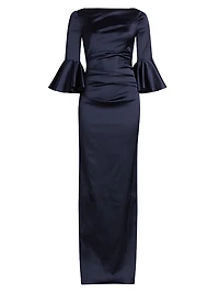 Satin Duchesse Bell-Sleeve Gown