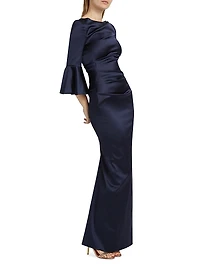 Satin Duchesse Bell-Sleeve Gown