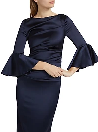 Satin Duchesse Bell-Sleeve Gown