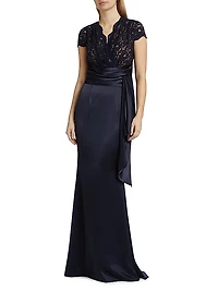 Lace Satin Sash Gown