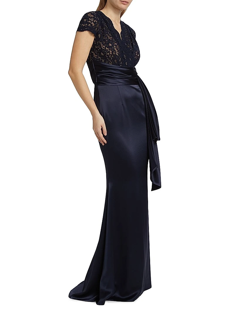 Lace Satin Sash Gown