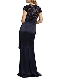 Lace Satin Sash Gown
