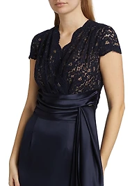 Lace Satin Sash Gown