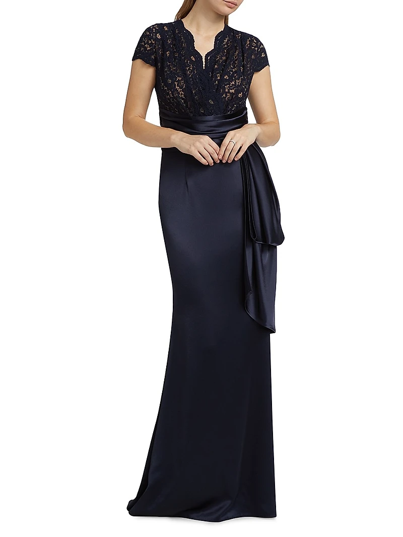 Lace Satin Sash Gown