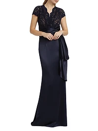 Lace Satin Sash Gown