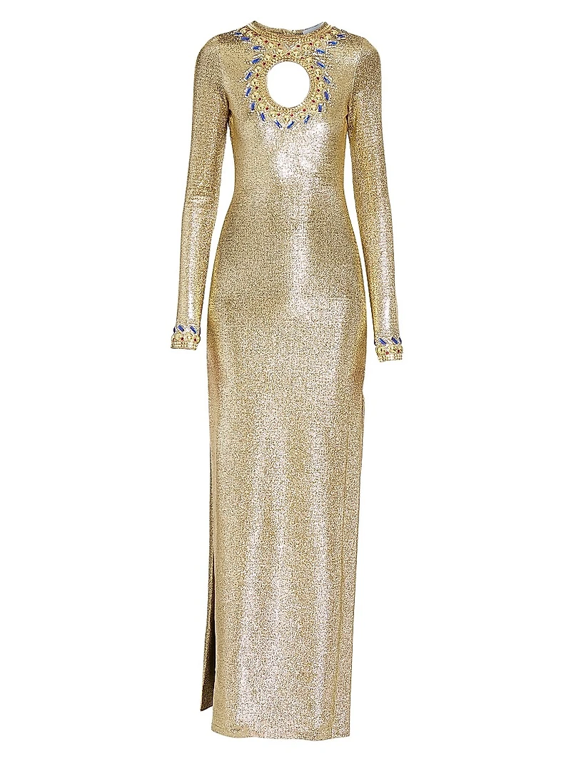 Metallic Crystal-Embellished Cut-Out Gown