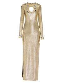 Metallic Crystal-Embellished Cut-Out Gown