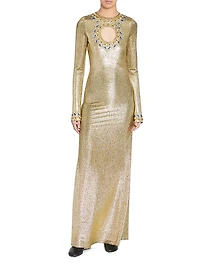 Metallic Crystal-Embellished Cut-Out Gown