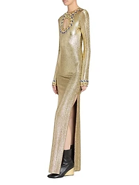 Metallic Crystal-Embellished Cut-Out Gown