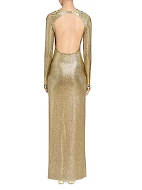 Metallic Crystal-Embellished Cut-Out Gown