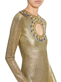 Metallic Crystal-Embellished Cut-Out Gown