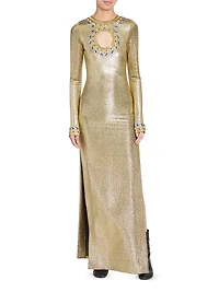 Metallic Crystal-Embellished Cut-Out Gown