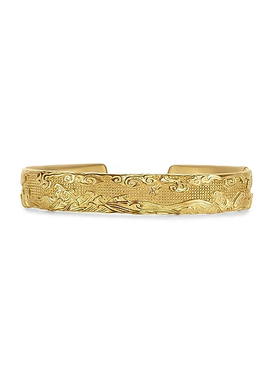 Waves Cuff Bracelet 18K Yellow Gold, 12MM