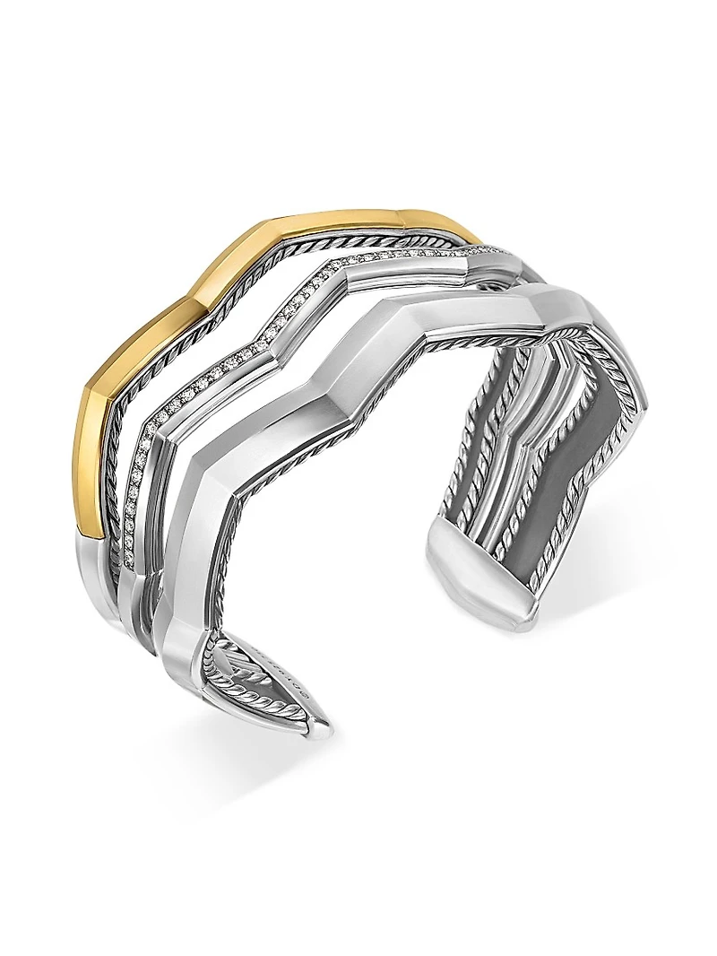 Zig Zag Stax™ Three Row Cuff Bracelet in Sterling Silver