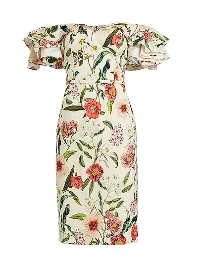 Floral Off-the-Shoulder Sheath Cocktail Dress