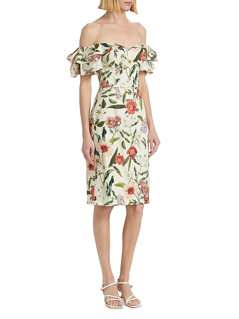 Floral Off-the-Shoulder Sheath Cocktail Dress