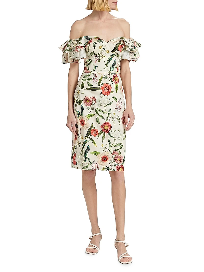 Floral Off-the-Shoulder Sheath Cocktail Dress