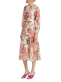 Floral Pleated Chiffon Midi-Dress