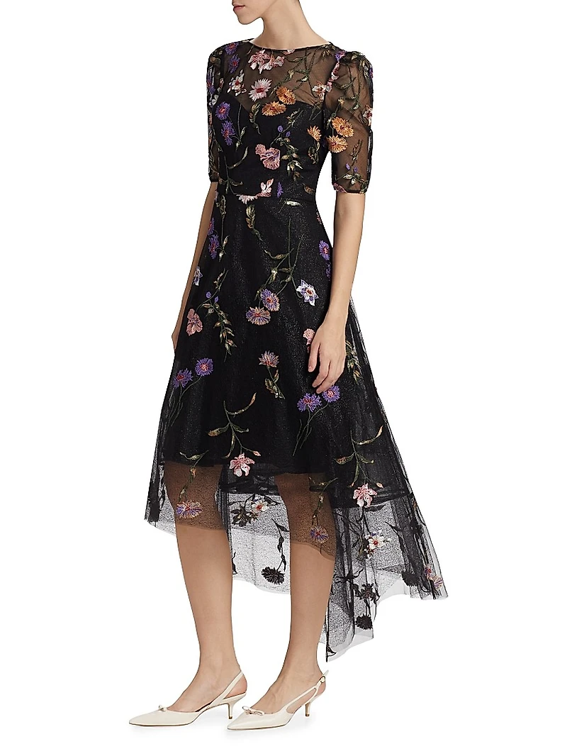 Embroidered Floral Tulle Fit-N-Flare Dress