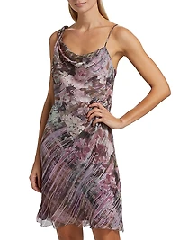 Abstract Floral Silk Midi-Dress