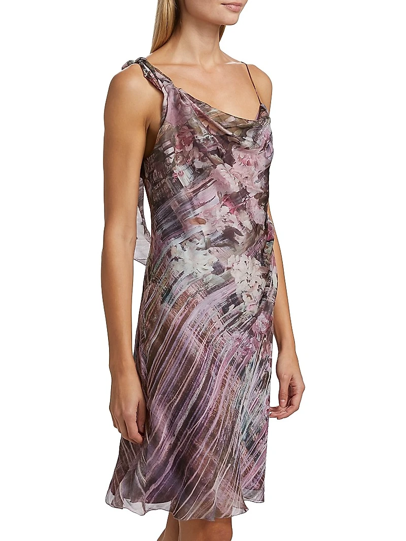 Abstract Floral Silk Midi-Dress