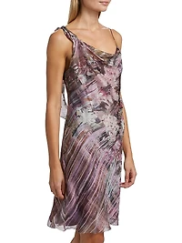 Abstract Floral Silk Midi-Dress