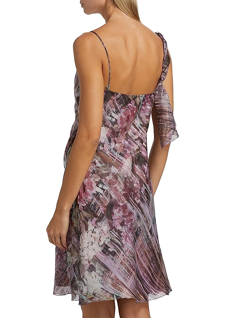 Abstract Floral Silk Midi-Dress