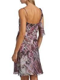 Abstract Floral Silk Midi-Dress