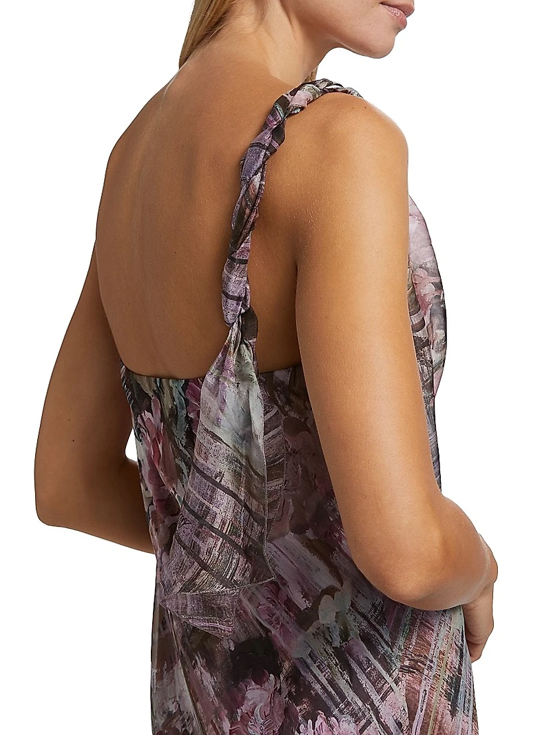Abstract Floral Silk Midi-Dress