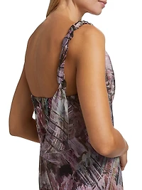 Abstract Floral Silk Midi-Dress