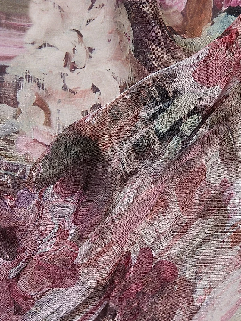 Abstract Floral Silk Midi-Dress