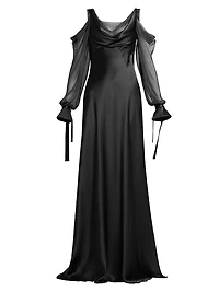 Silk Draped Cold-Shoulder Column Gown