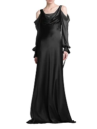 Silk Draped Cold-Shoulder Column Gown