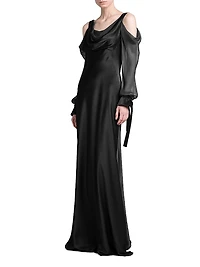Silk Draped Cold-Shoulder Column Gown