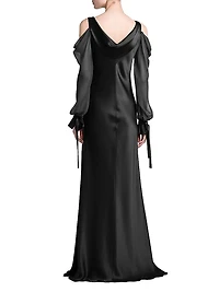 Silk Draped Cold-Shoulder Column Gown